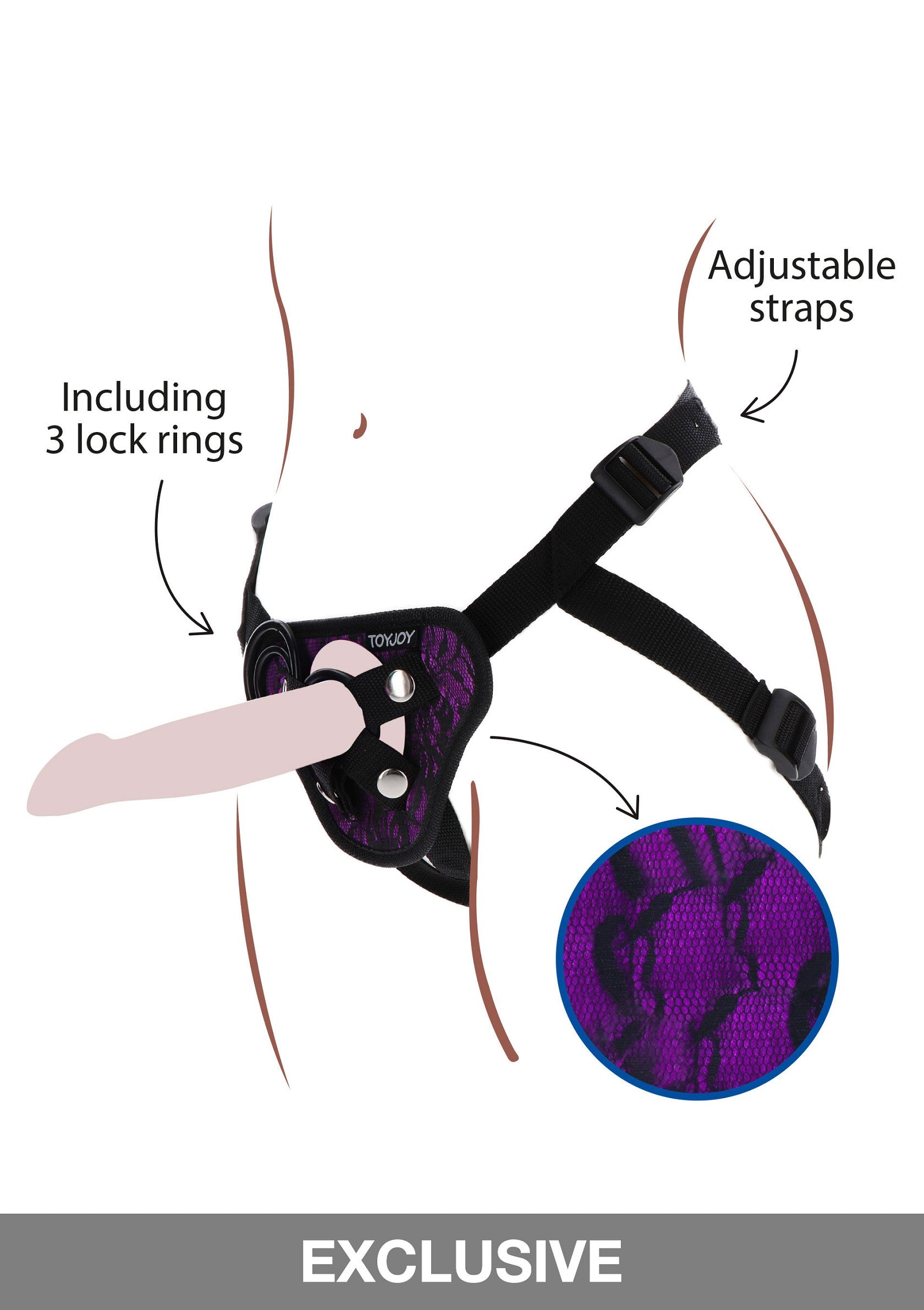 ToyJoy Get Real Strap-On Lace Harness O/S PURPLE - 4