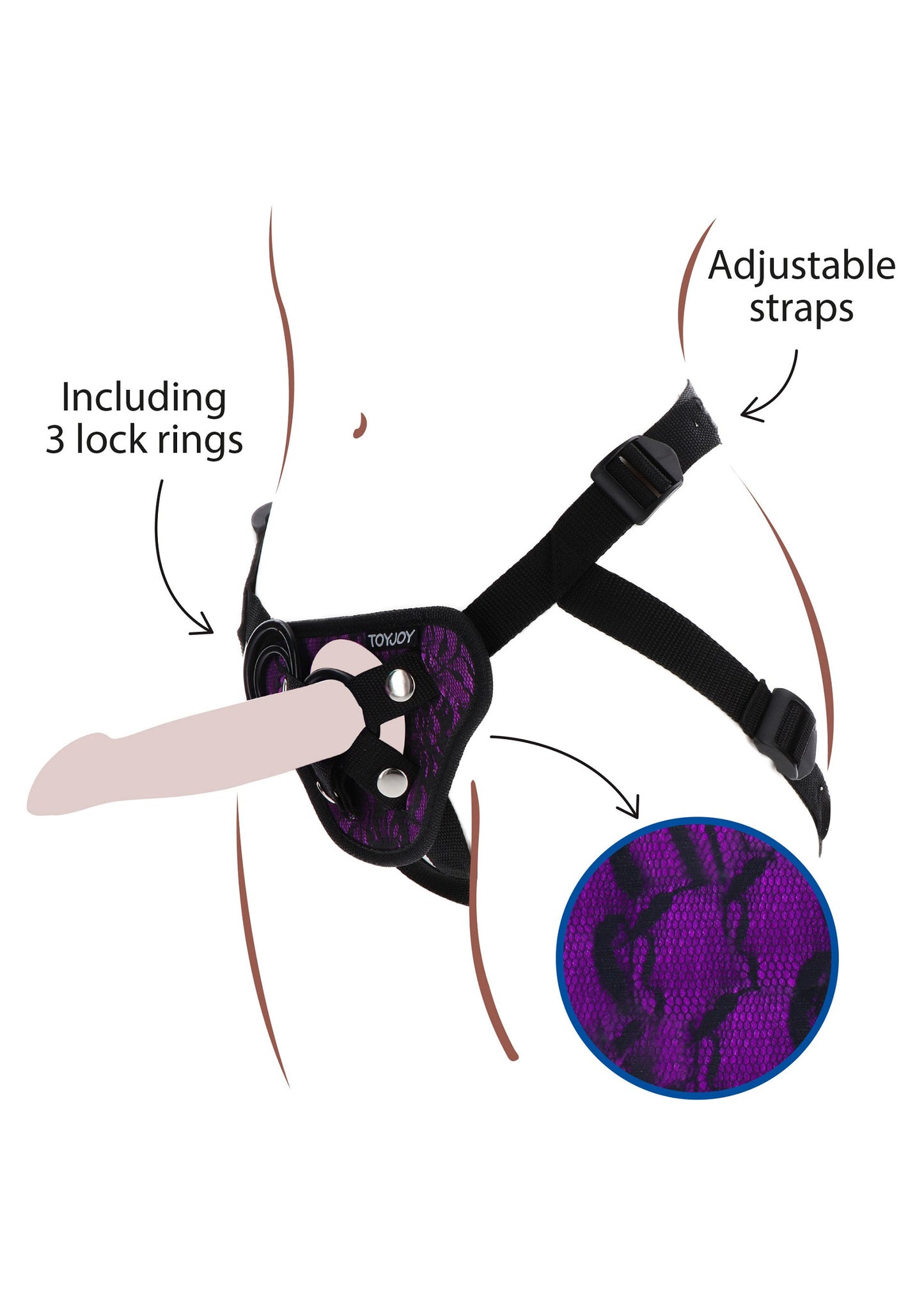 ToyJoy Get Real Strap-On Lace Harness O/S PURPLE - 7