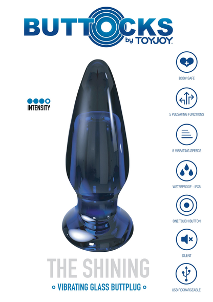 ToyJoy Buttocks Shining Vibrating Glass Plug BLUE - 9