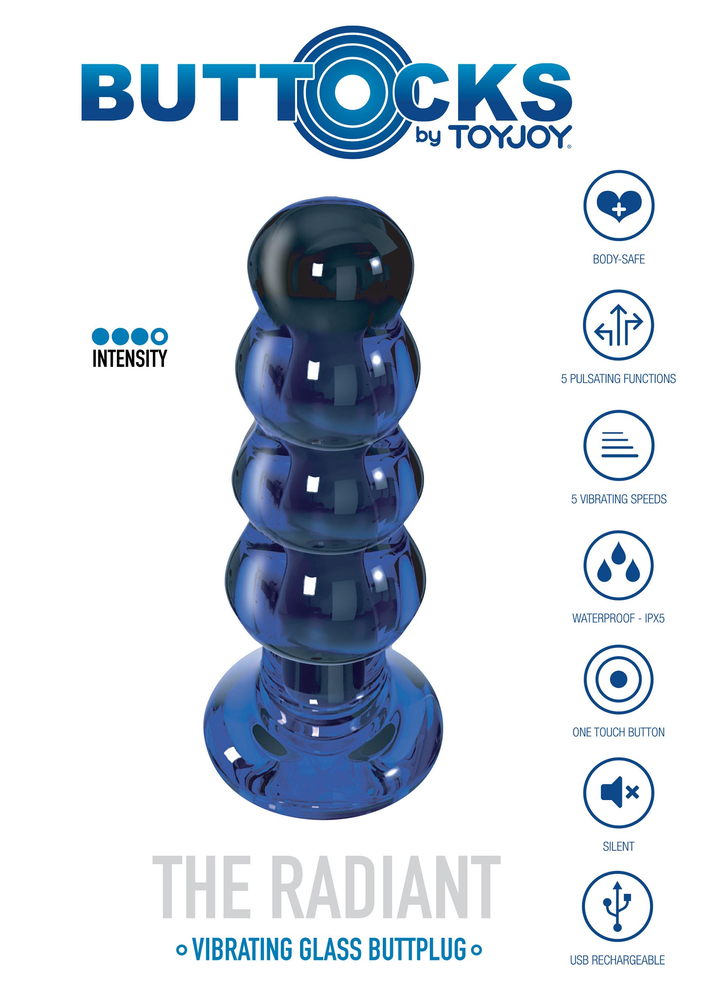 ToyJoy Buttocks Radiant Vibrating Glass Plug BLUE - 6