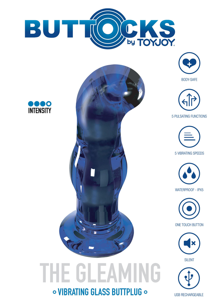 ToyJoy Buttocks Gleaming Vibrating Glass Plug BLUE - 2