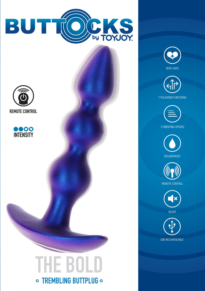 ToyJoy Buttocks The Bold Beaded Vibrating Anal Plug BLUE - 6