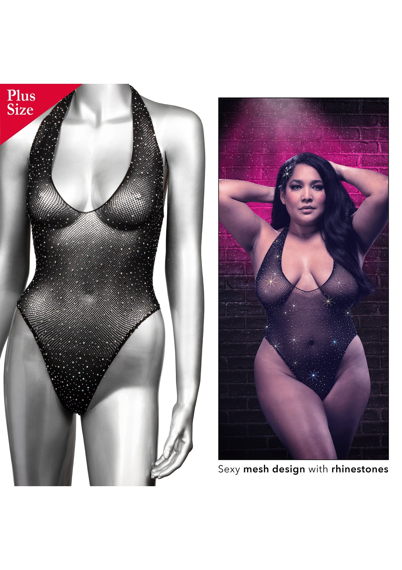 CalExotics Radiance Plus Size Deep V Body Suit BLACK PLUS - 6