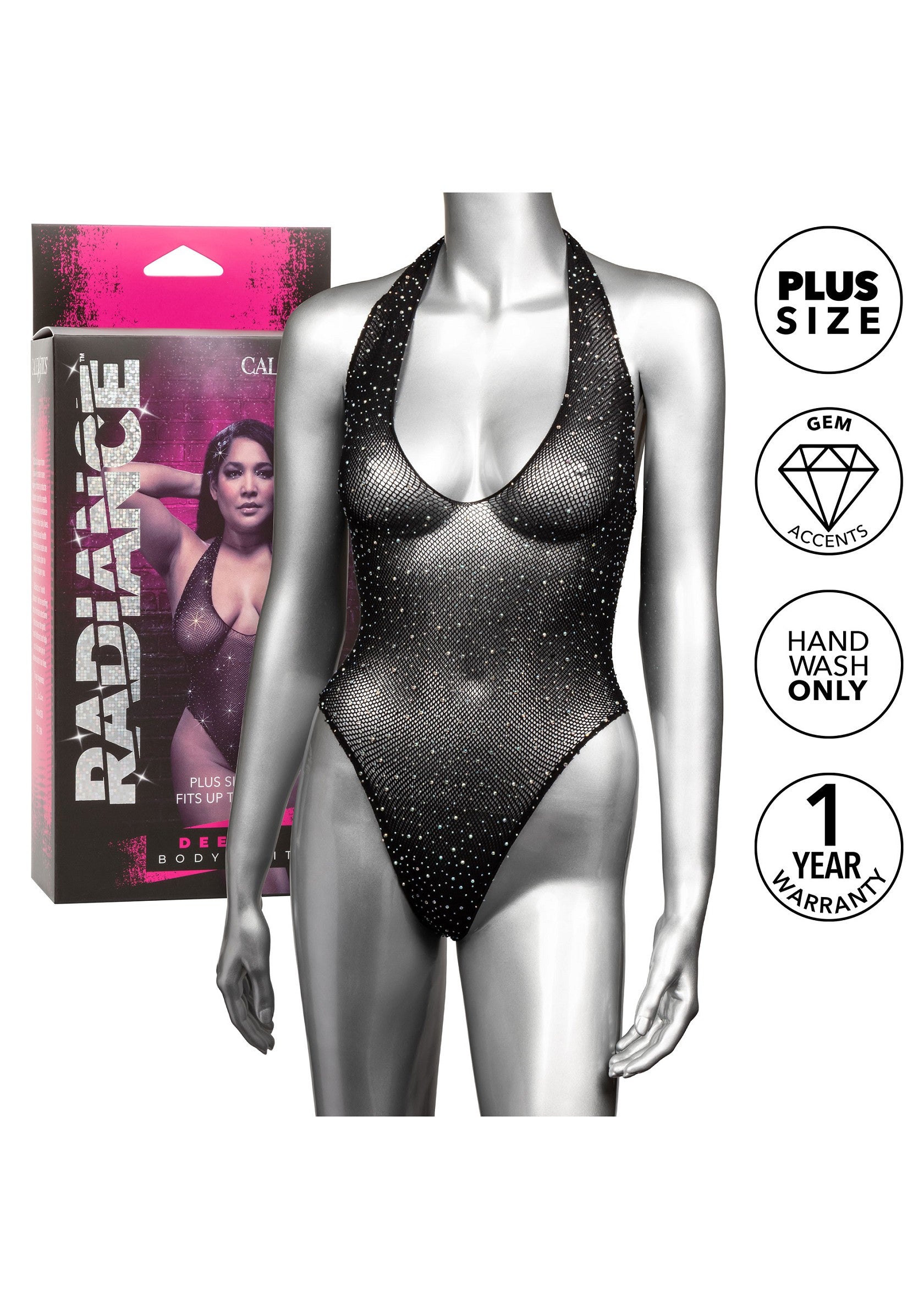 CalExotics Radiance Plus Size Deep V Body Suit BLACK PLUS - 4