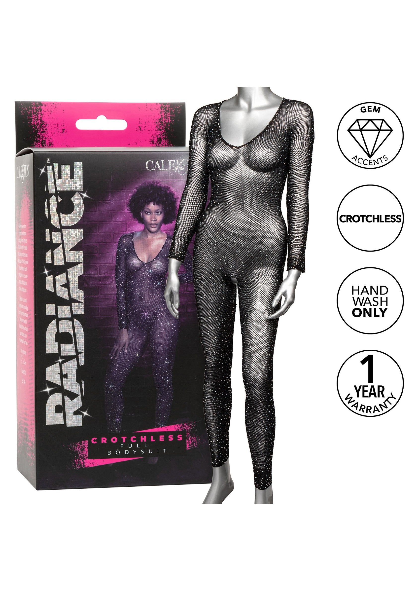 CalExotics Radiance Crotchless Full Body Suit BLACK O/S - 4