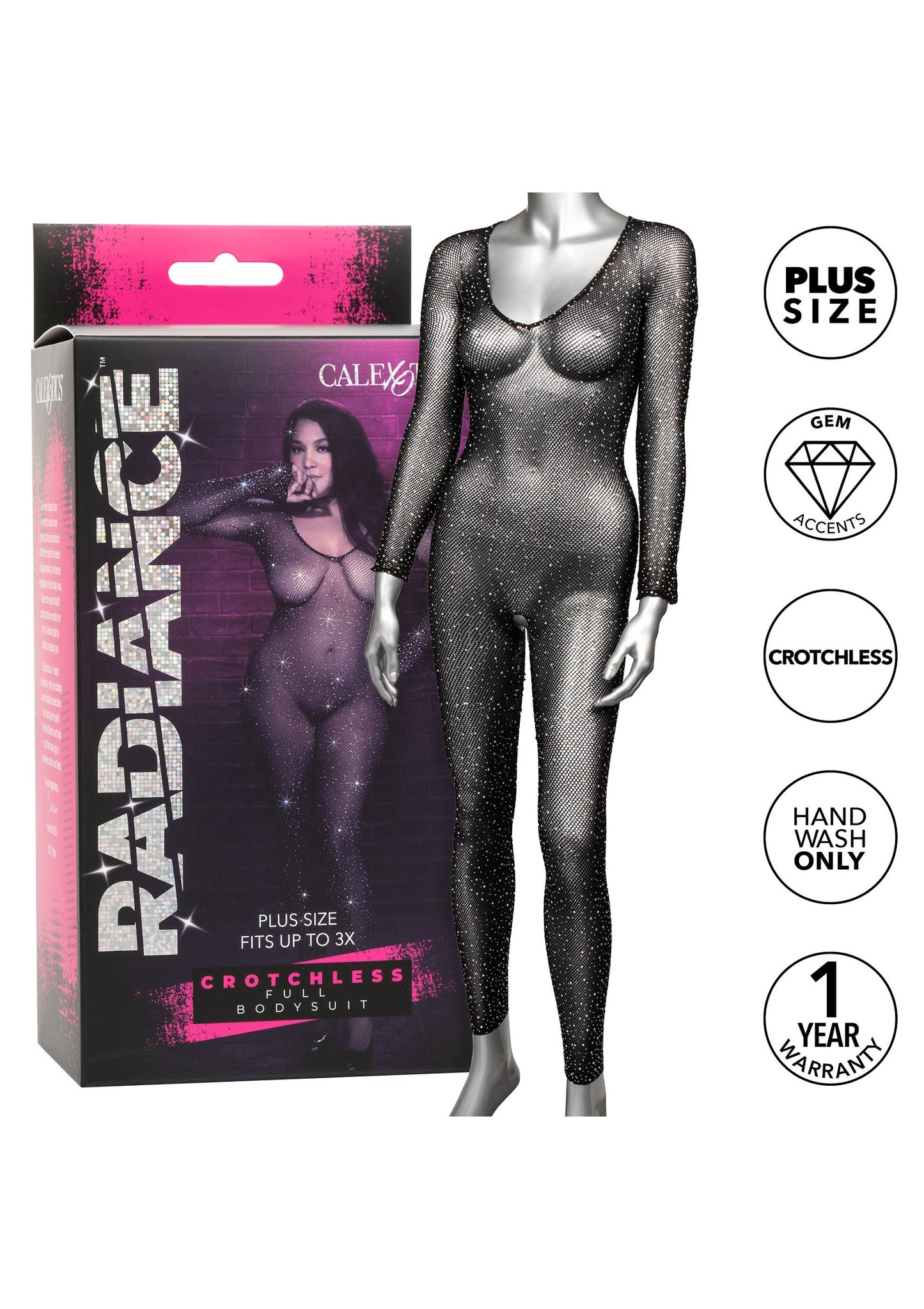 CalExotics Radiance Plus Size Crotchless Full Body Suit BLACK PLUS - 5