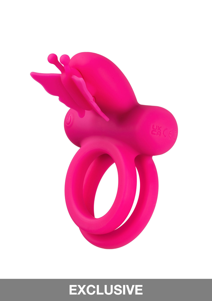 CalExotics Silicone Rechargeable Dual Butterfly Ring PINK - 2