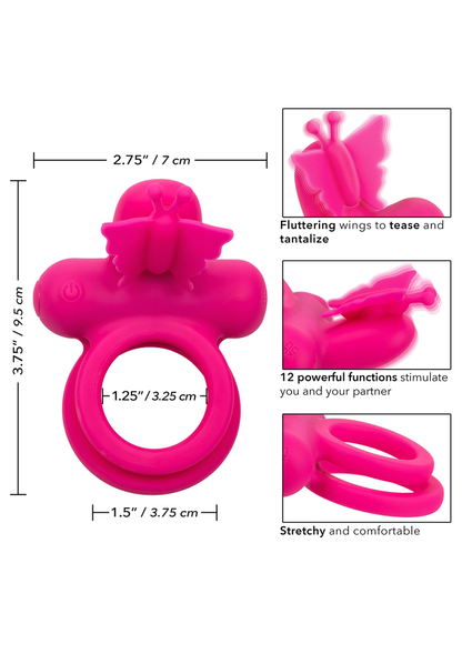 CalExotics Silicone Rechargeable Dual Butterfly Ring PINK - 6