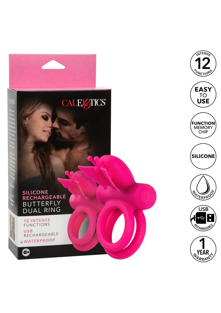 CalExotics Silicone Rechargeable Dual Butterfly Ring PINK - 10