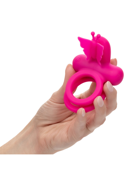 CalExotics Silicone Rechargeable Dual Butterfly Ring PINK - 1