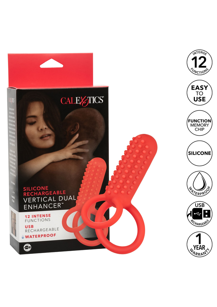 CalExotics Silicone Rechargeable Vertical Dual Enhancer RED - 6