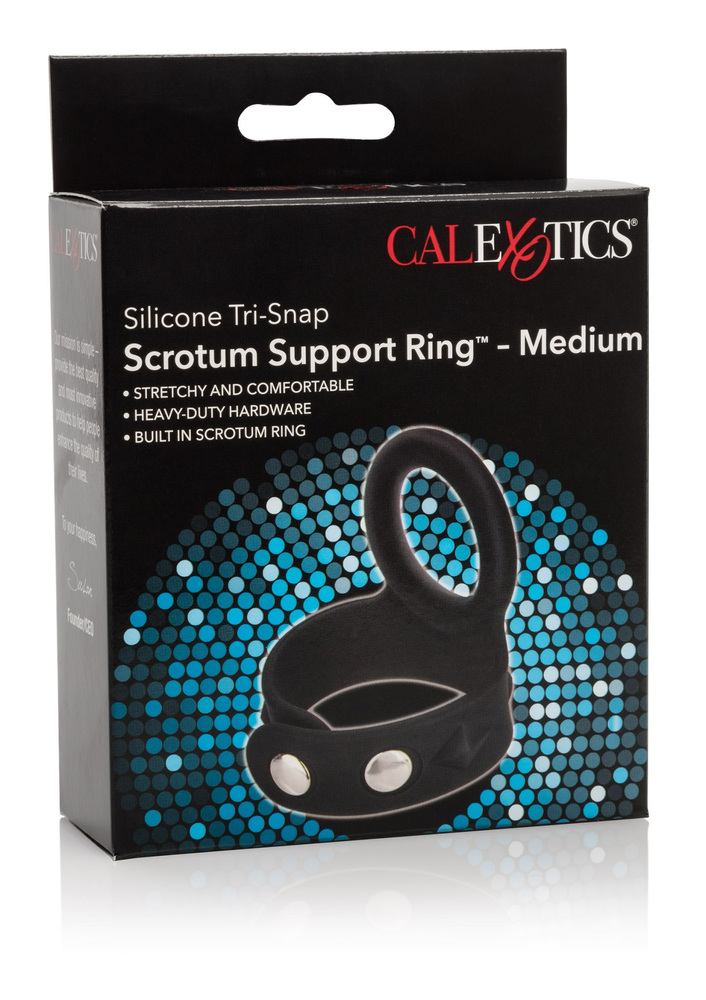 CalExotics Silicone Tri-Snap Scrotum Support Ring - Medium BLACK - 0