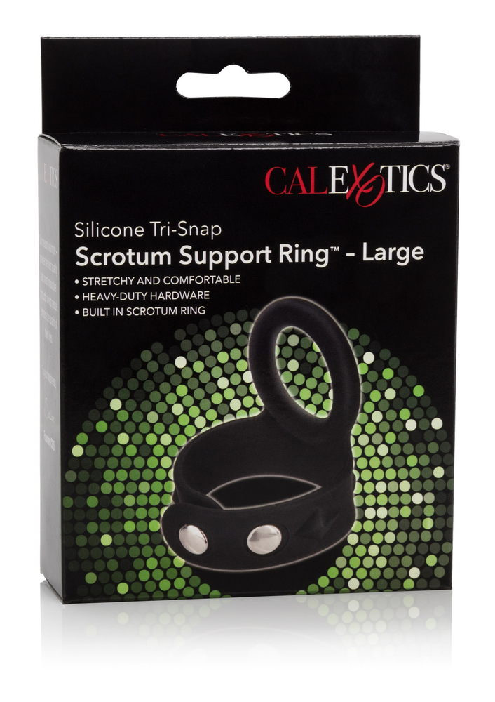CalExotics Silicone Tri-Snap Scrotum Support Ring - Large BLACK - 0