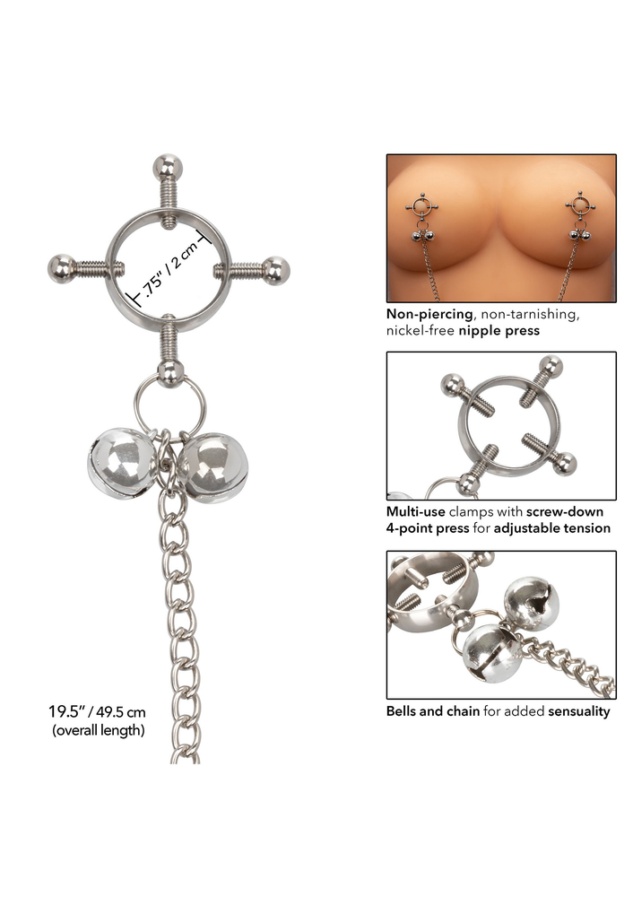 CalExotics Nipple Grips 4-Point Nipple Press with Bells METAL - 5