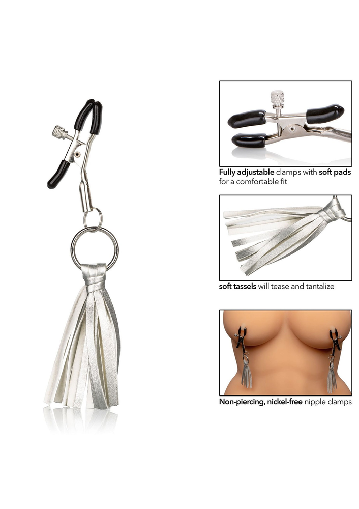 CalExotics Nipple Play Playful Tassels Nipple Clamps SILVER - 3