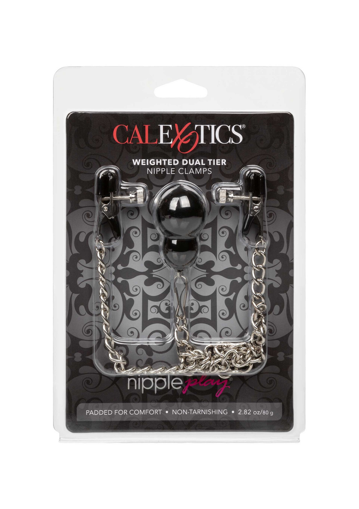 CalExotics Nipple Play Weighted Dual Tier Nipple Clamps METAL - 2