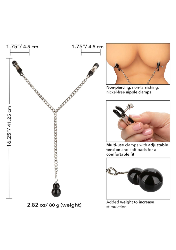 CalExotics Nipple Play Weighted Dual Tier Nipple Clamps METAL - 1