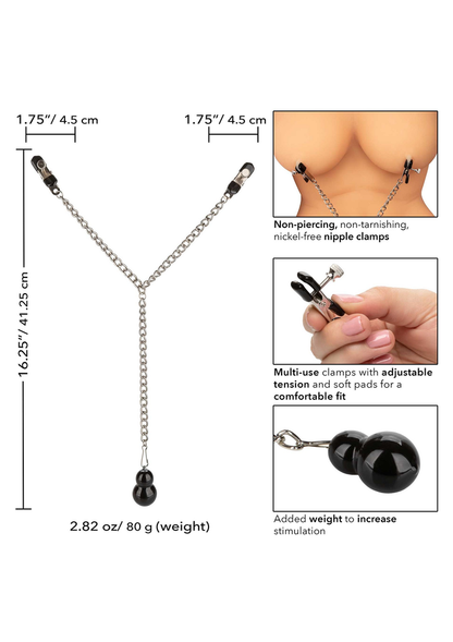 CalExotics Nipple Play Weighted Dual Tier Nipple Clamps METAL - 1