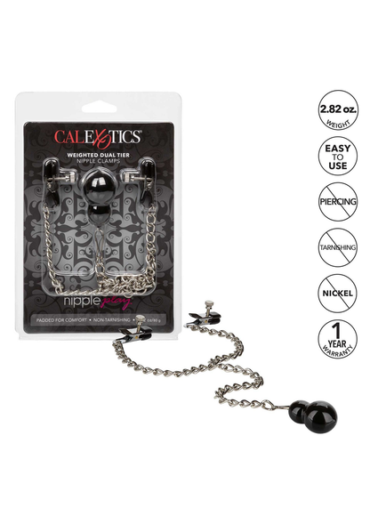 CalExotics Nipple Play Weighted Dual Tier Nipple Clamps METAL - 0