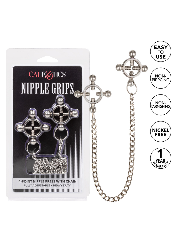 CalExotics Nipple Grips 4-Point Nipple Press with Chain BLACK - 0