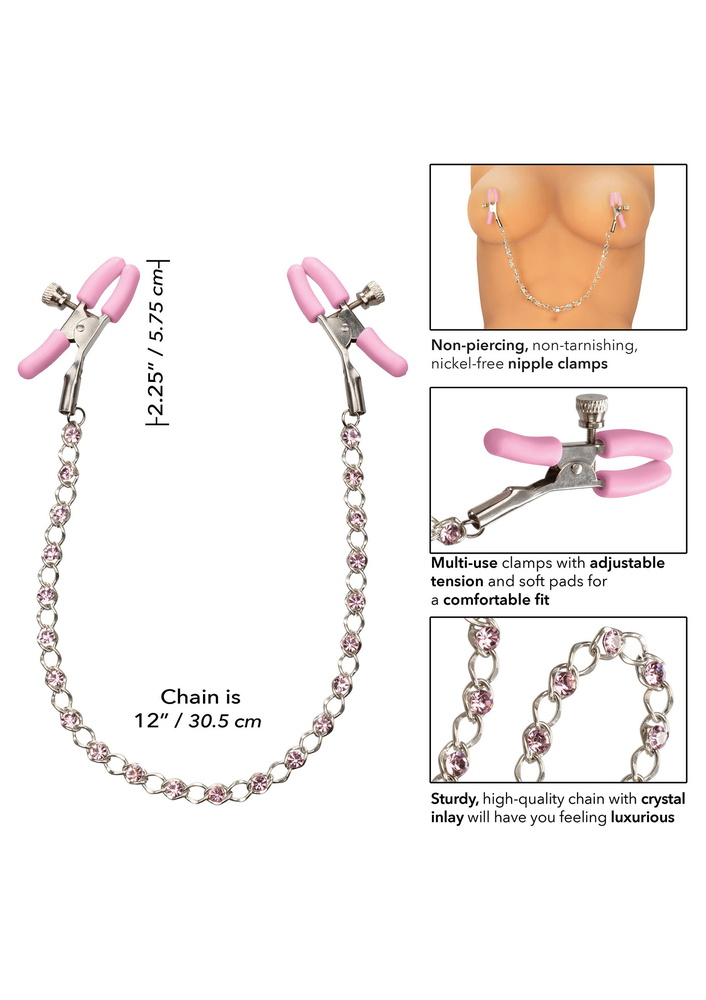 CalExotics Nipple Play Crystal Chain Nipple Clamps METAL - 6