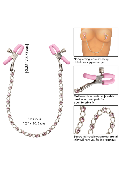 CalExotics Nipple Play Crystal Chain Nipple Clamps METAL - 6