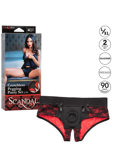 CalExotics Scandal Crotchless Pegging Panty Set L/XL BLACK - 2