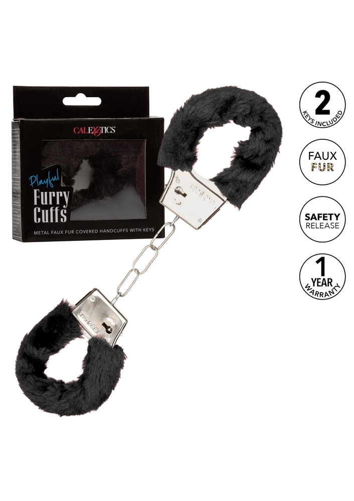 CalExotics Playful Furry Cuffs BLACK - 7