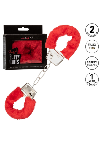 CalExotics Playful Furry Cuffs RED - 1