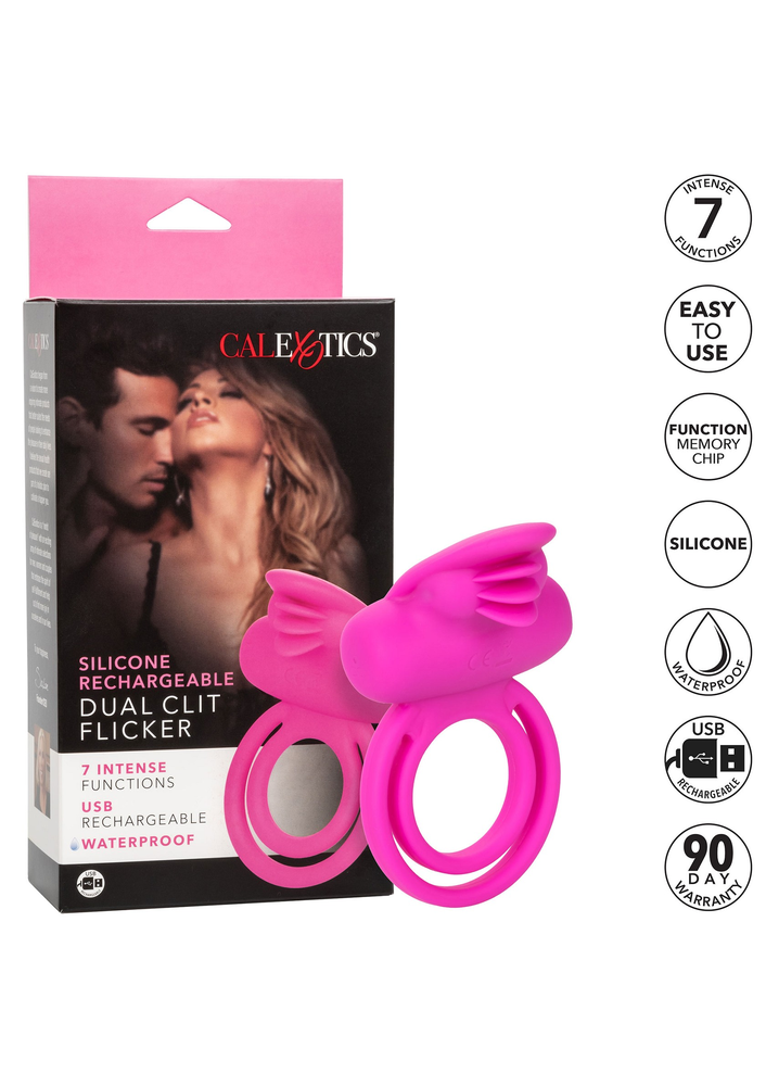 CalExotics Silicone Rechargeable Dual Clit Flicker Enhancer PINK - 7
