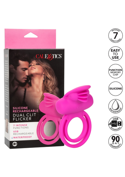 CalExotics Silicone Rechargeable Dual Clit Flicker Enhancer PINK - 7