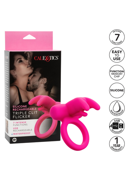 CalExotics Silicone Rechargeable Triple Clit Flicker PINK - 8