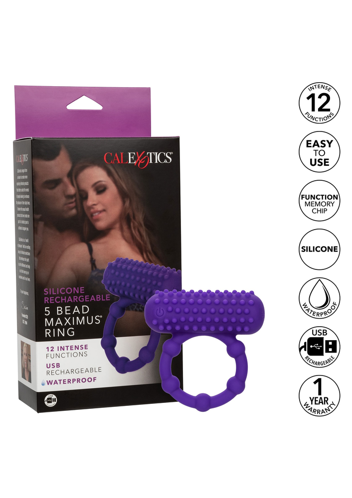 CalExotics Silicone Rechargeable 5 Bead Maximus Ring PURPLE - 9