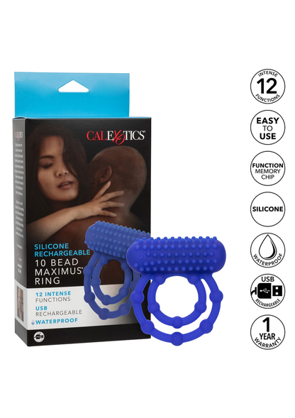 CalExotics Silicone Rechargeable 10 Bead Maximus Ring BLUE - 10