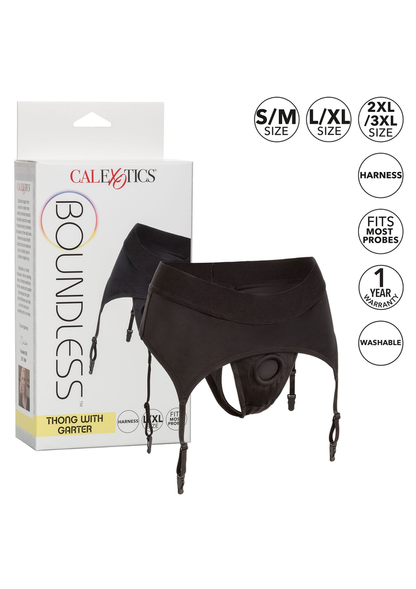 CalExotics Boundless Thong with Garter L/XL BLACK S/M - 4