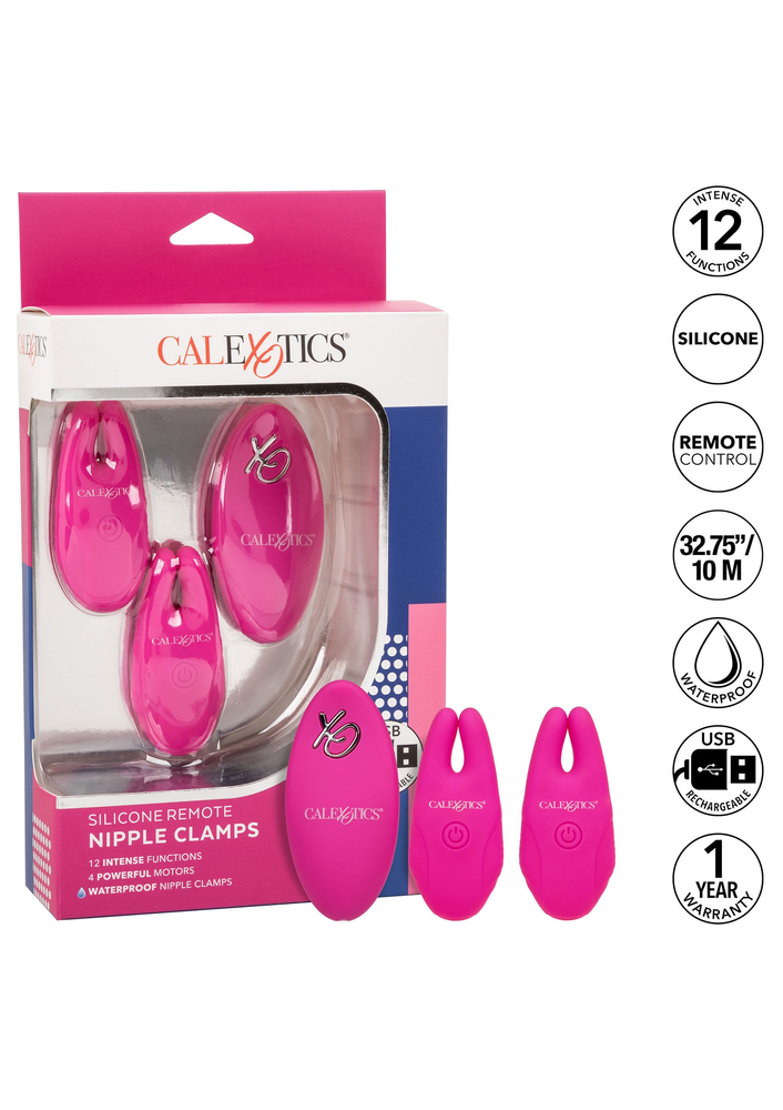 CalExotics Silicone Remote Nipple Clamps PINK - 2