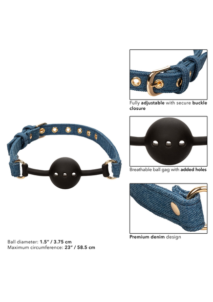 CalExotics Ride 'em Premium Denim Collection Ball Gag BLUE - 329