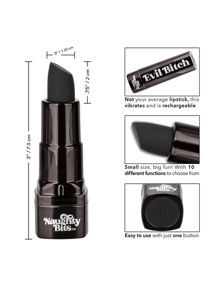 CalExotics Naughty Bits Evil Bitch Lipstick Vibrator BLACK - 1