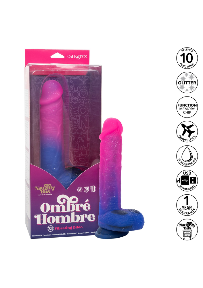 CalExotics Naughty Bits Ombré Hombre XL Vibrating Dildo PINK - 1