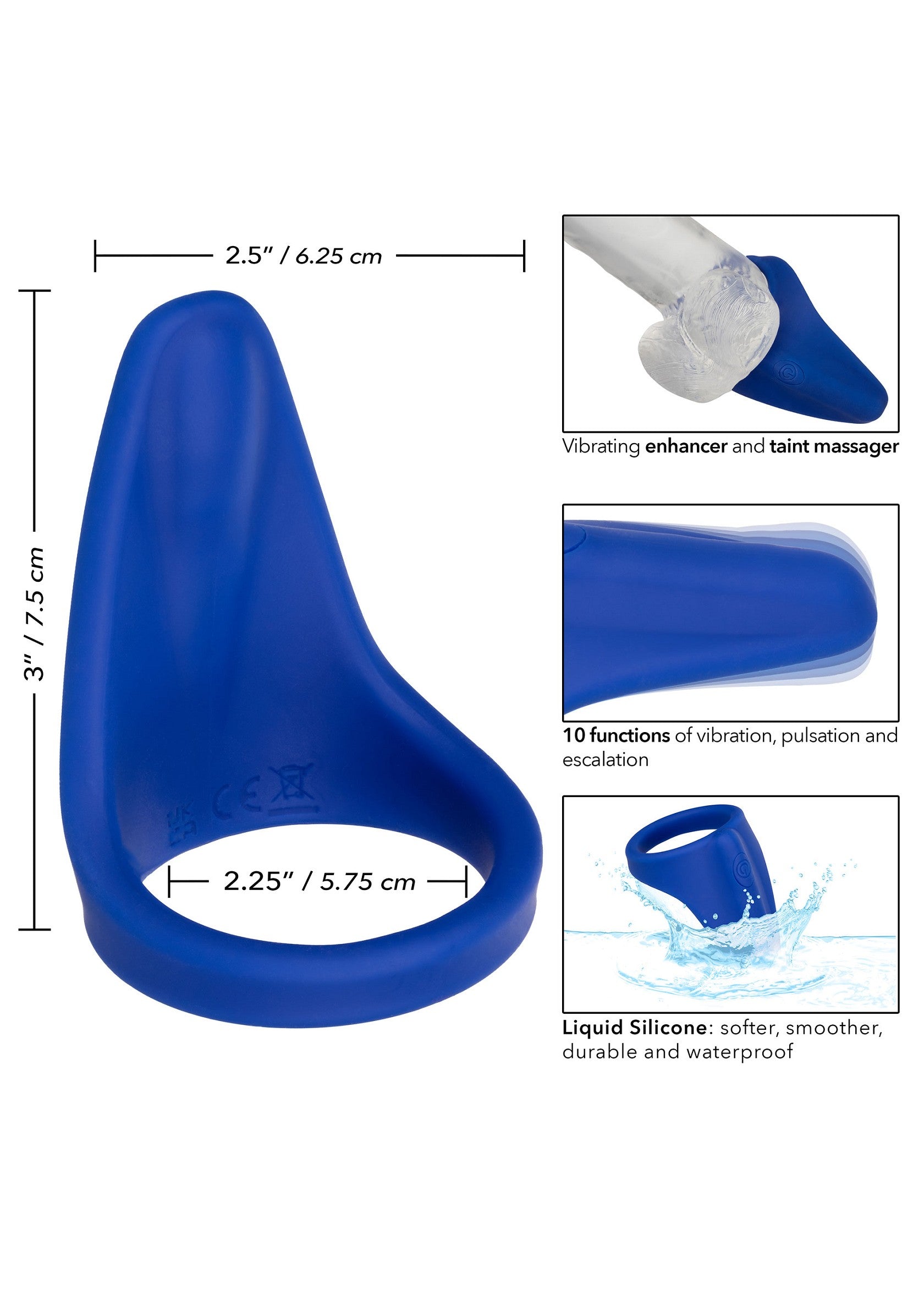 CalExotics Admiral Liquid Silicone Vibrating Perineum Massager & Ring BLUE - 9
