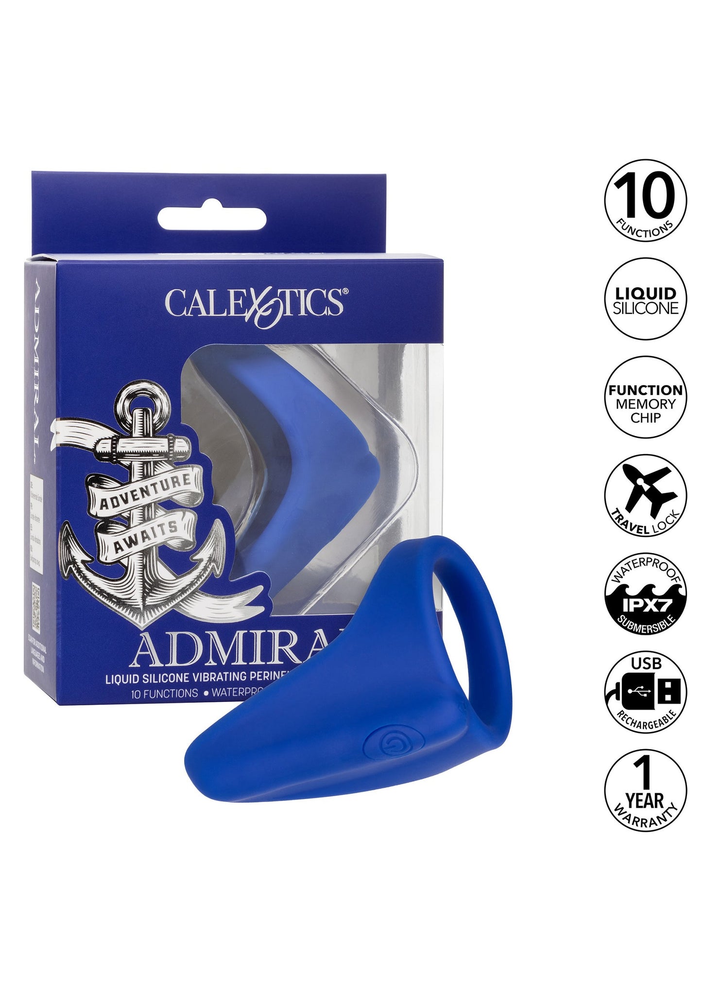 CalExotics Admiral Liquid Silicone Vibrating Perineum Massager & Ring BLUE - 6