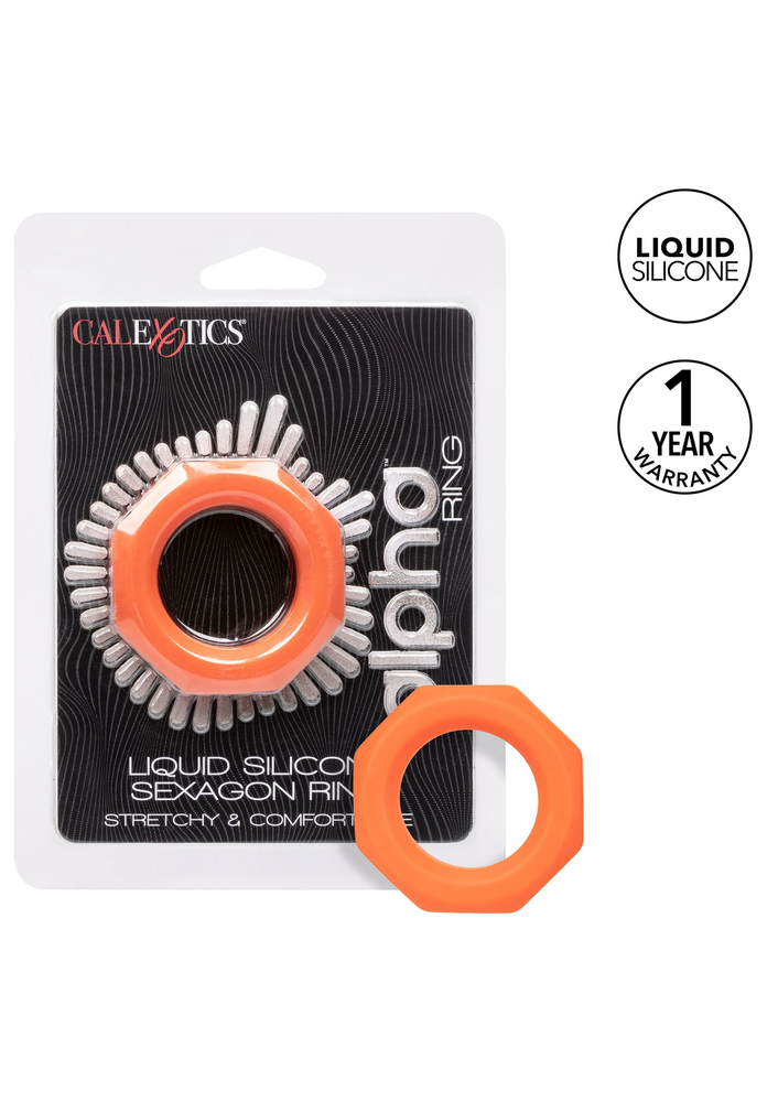 CalExotics Alpha Liquid Silicone Sexagon Ring ORANGE - 8