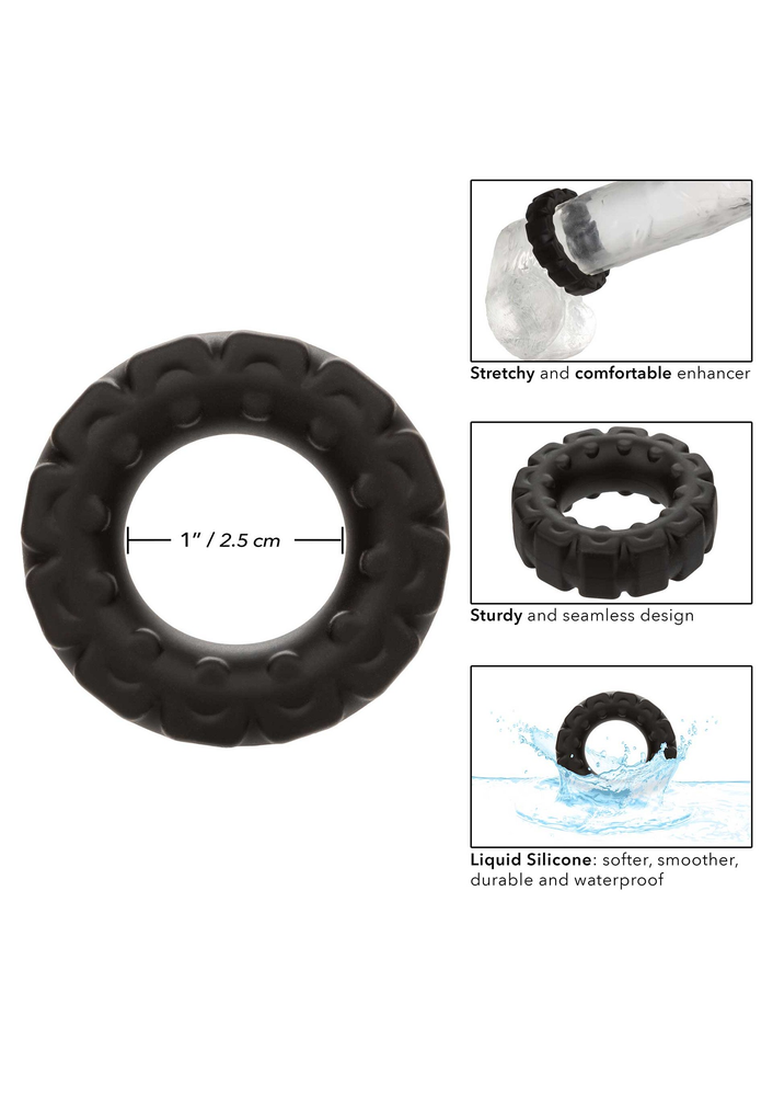 CalExotics Alpha Liquid Silicone Prolong Tread Ring BLACK - 6