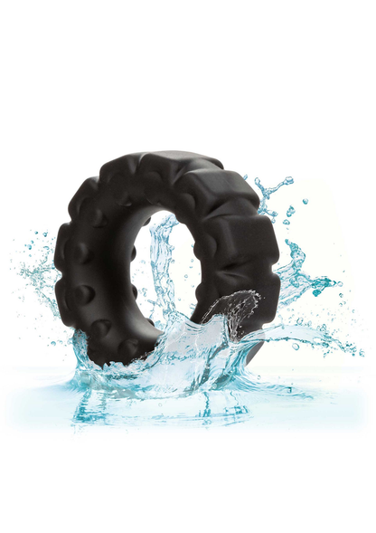 CalExotics Alpha Liquid Silicone Prolong Tread Ring BLACK - 4