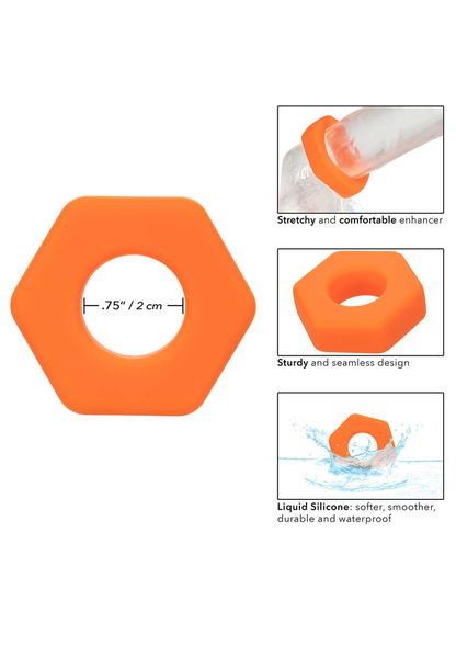 CalExotics Alpha Liquid Silicone Prolong Sexagon Ring ORANGE - 7