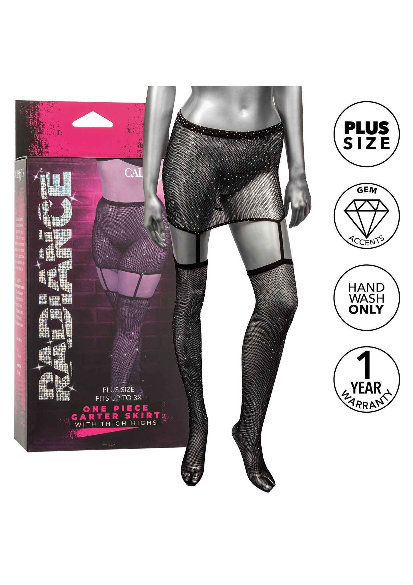 CalExotics Radiance Plus Size One Piece Garter Skirt with Thigh Highs BLACK PLUS - 764