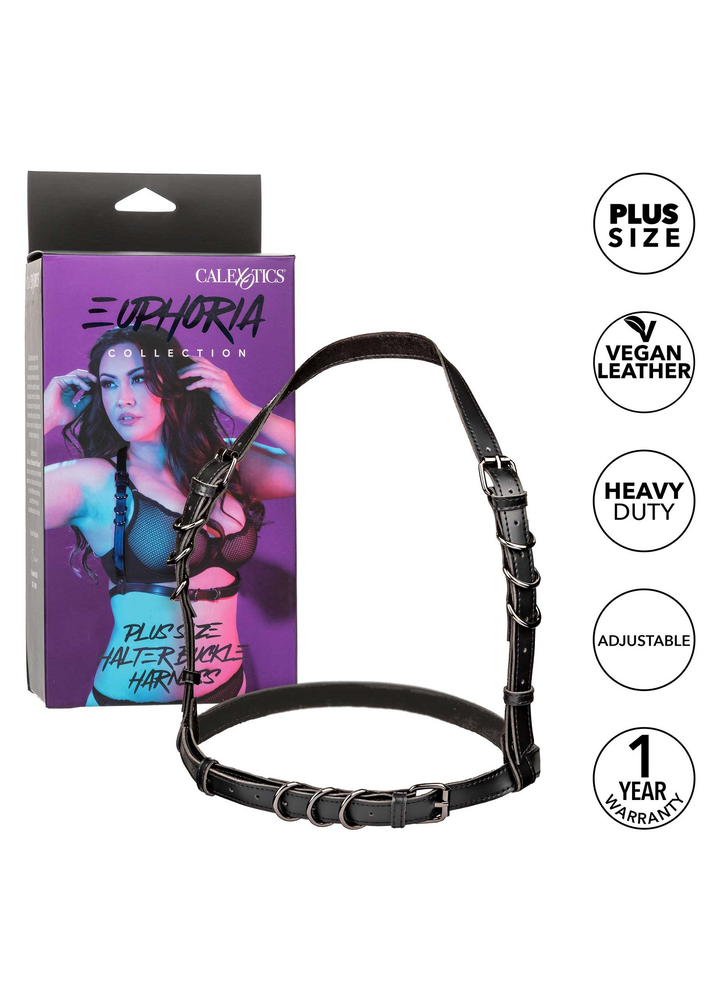 CalExotics Euphoria Collection Plus Size Halter Buckle Harness BLACK - 4