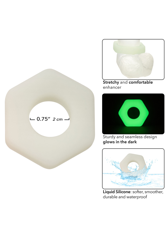 CalExotics Alpha Glow-In-The-Dark Liquid Silicone Prolong Sexagon Ring GLOW - 0