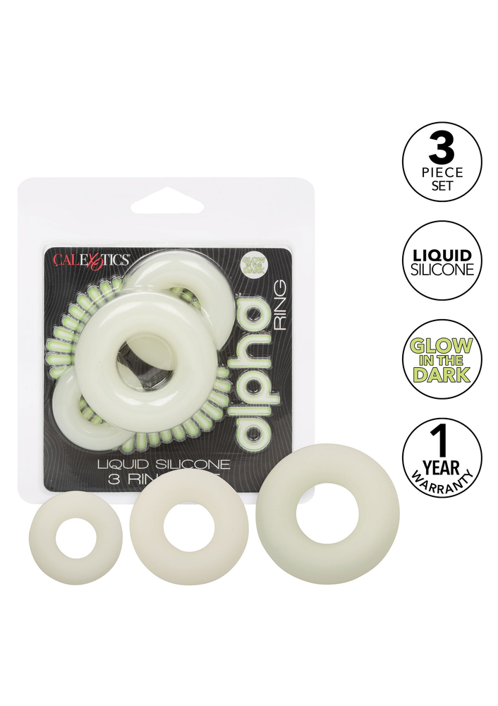 CalExotics Alpha Glow-In-The-Dark Liquid Silicone 3 Ring Set GLOW - 6