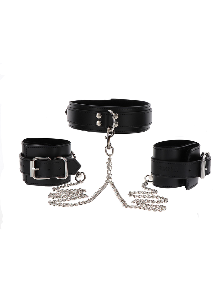 Taboom Bondage Essentials Heavy Collar and Wrist Cuffs BLACK - 2